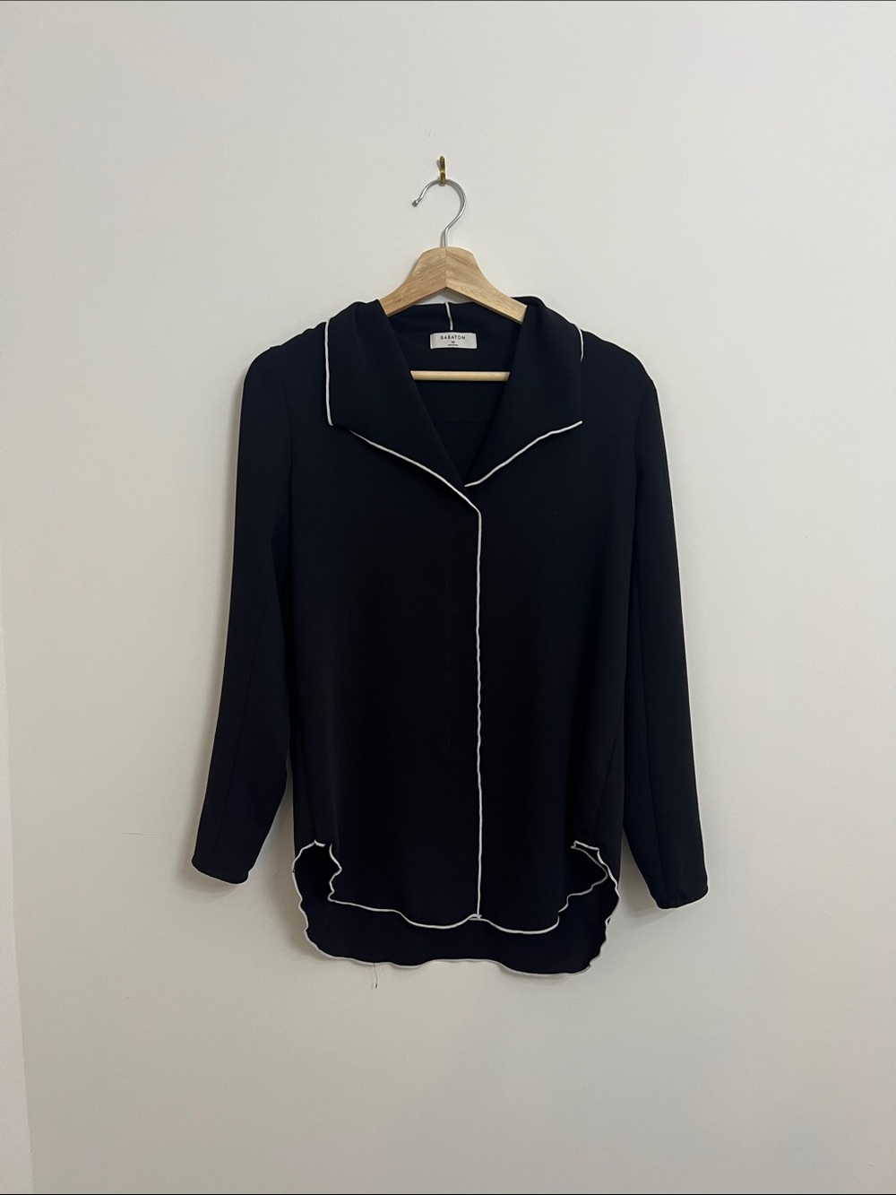 Babaton Black Button-Down Blouse with White Trim
